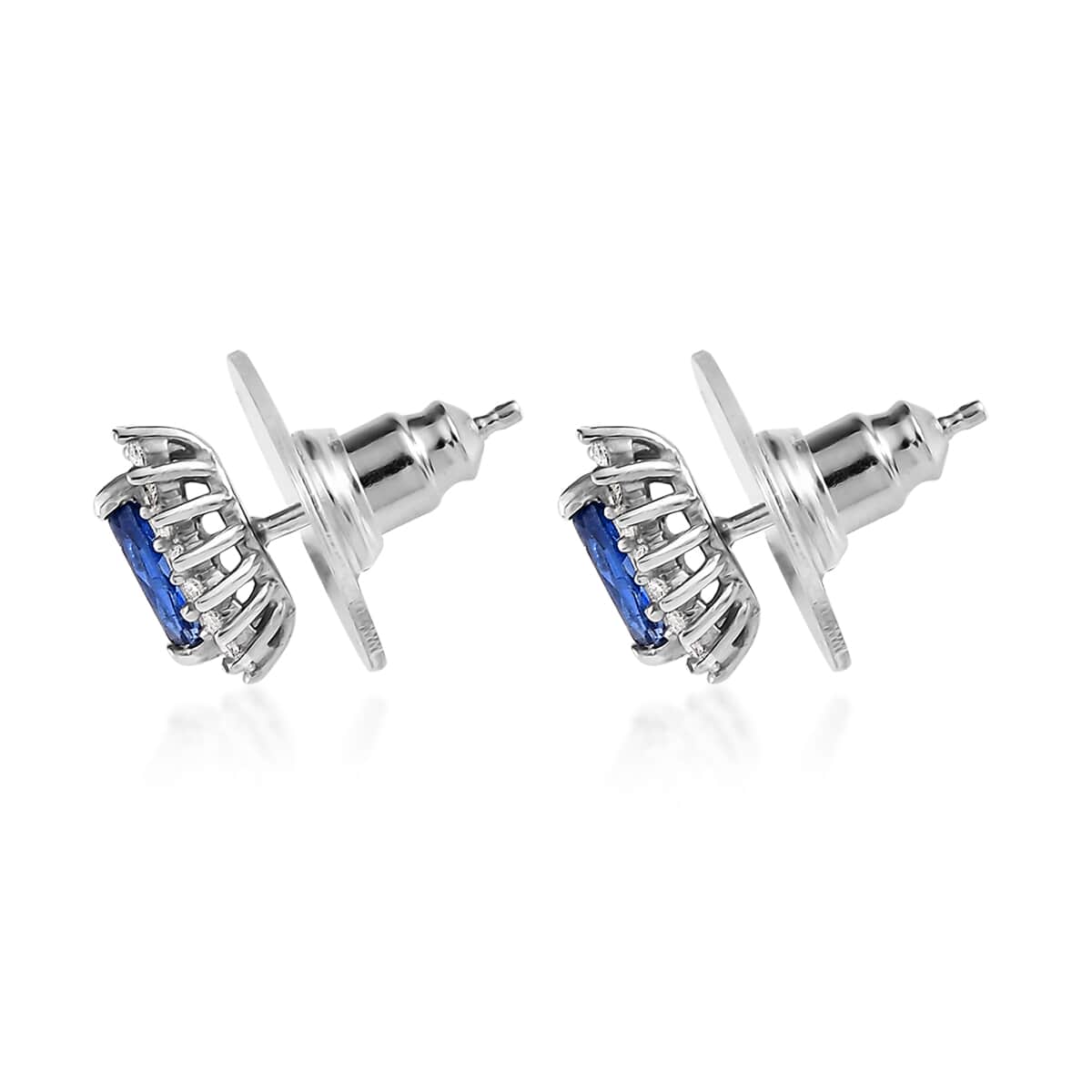 Kashmir Kyanite and Natural White Zircon Stud Earrings in Platinum Over Sterling Silver 1.00 ctw image number 3