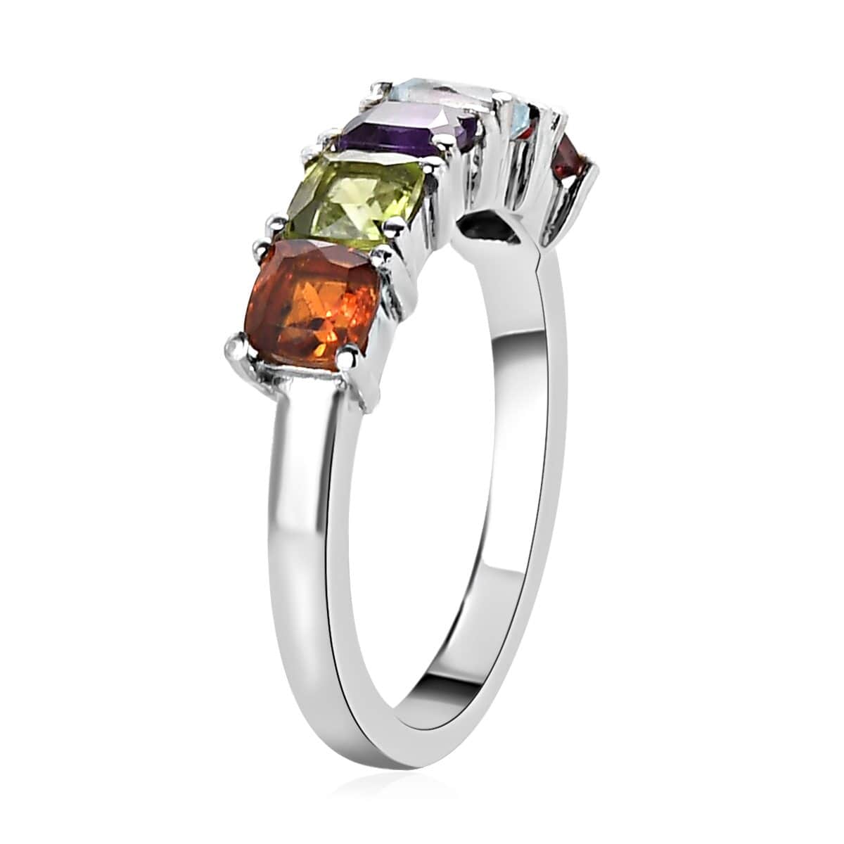 Amethyst and Multi Gemstone 5 Stone Ring in Stainless Steel 1.50 ctw image number 5