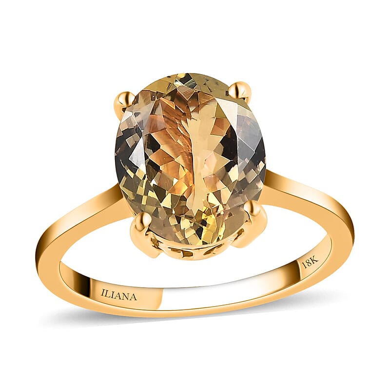 Iliana 18K Yellow Gold AAA Golden Tanzanite Solitaire Ring (Size 6.0) 3 Grams 4.25 ctw