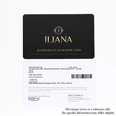 Iliana 18K Yellow Gold AAA Golden Tanzanite Solitaire Ring (Size 7.0) 4.25 ctw