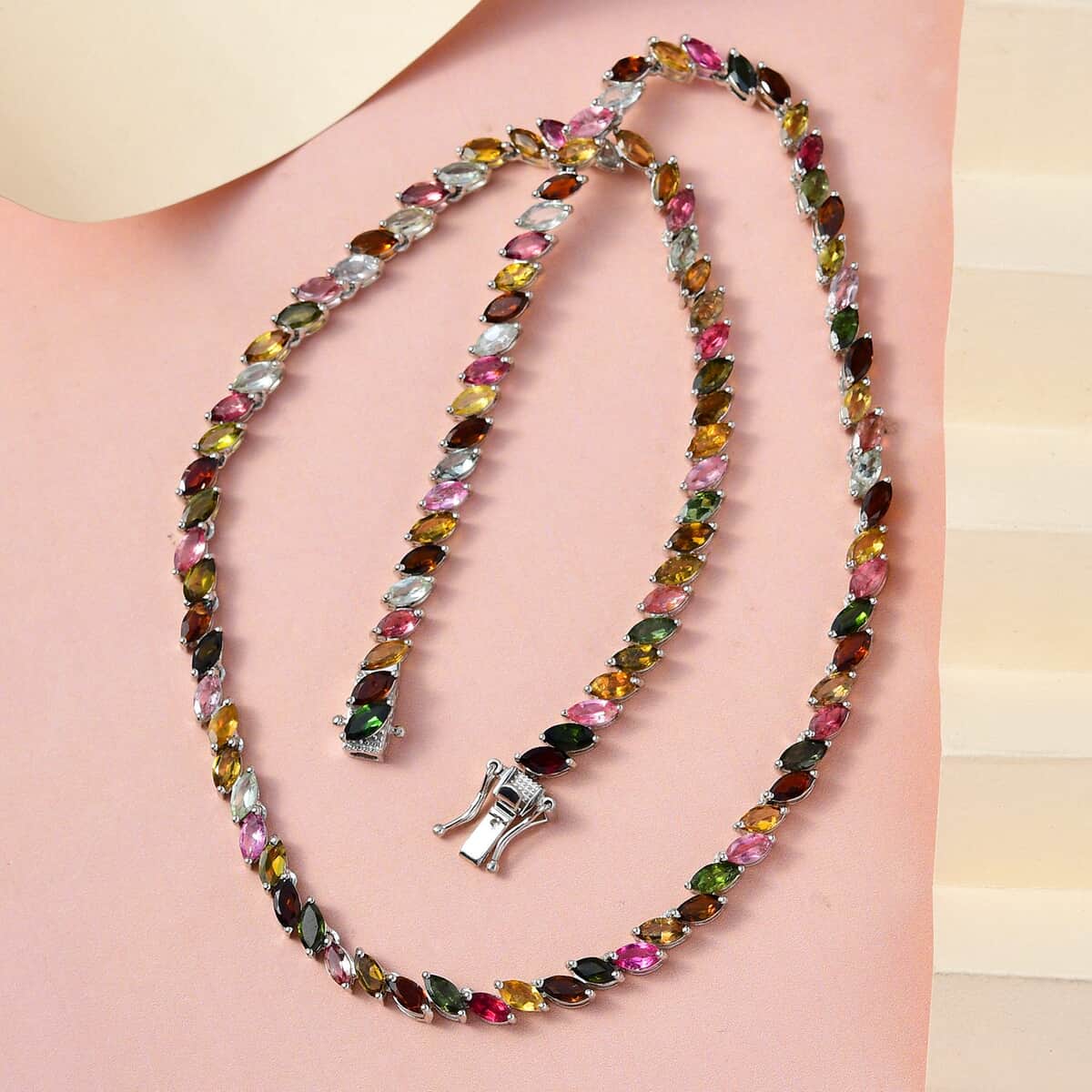 TLV Multi-Tourmaline Necklace (18 Inches) in Platinum Over Sterling Silver (24.50 g) 25.30 ctw image number 1