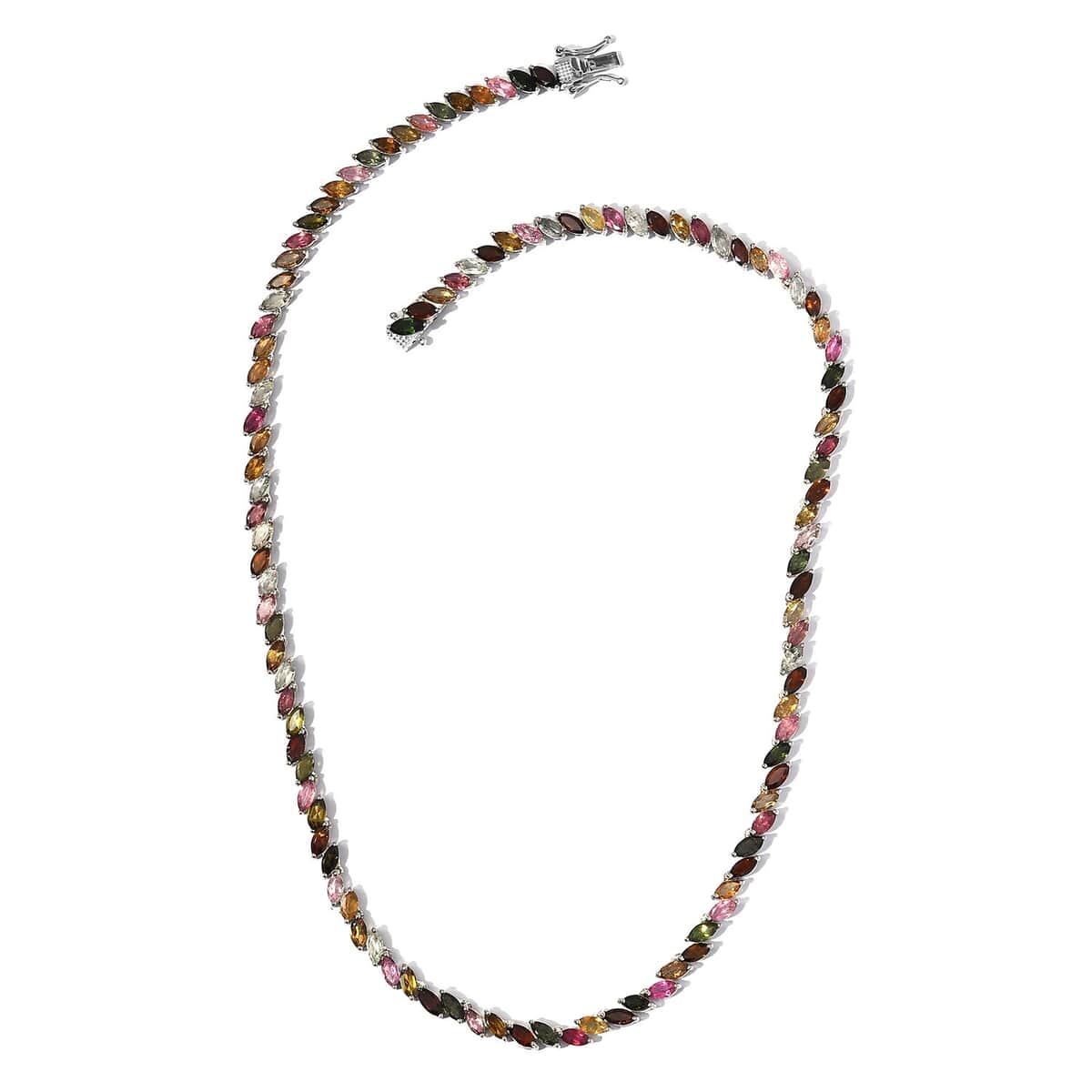 Multi-Tourmaline Tennis Necklace 18 Inches in Platinum Over Sterling Silver 25.30 ctw image number 3