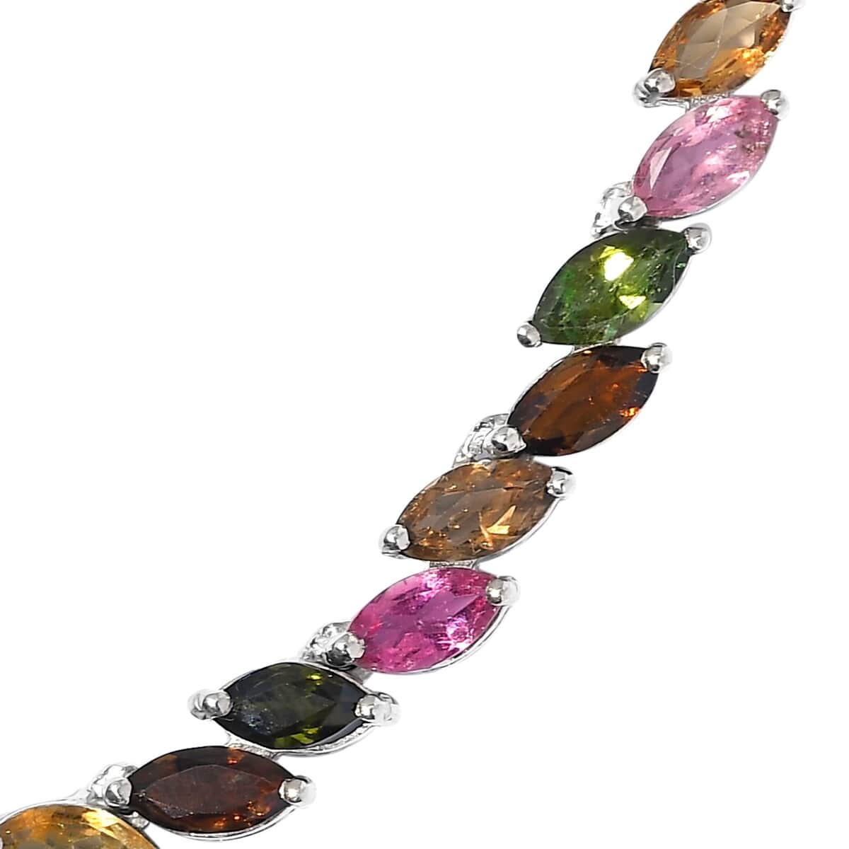 Multi-Tourmaline Tennis Necklace 18 Inches in Platinum Over Sterling Silver 25.30 ctw image number 4