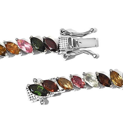 Multi-Tourmaline Tennis Necklace 18 Inches in Platinum Over Sterling Silver 25.30 ctw