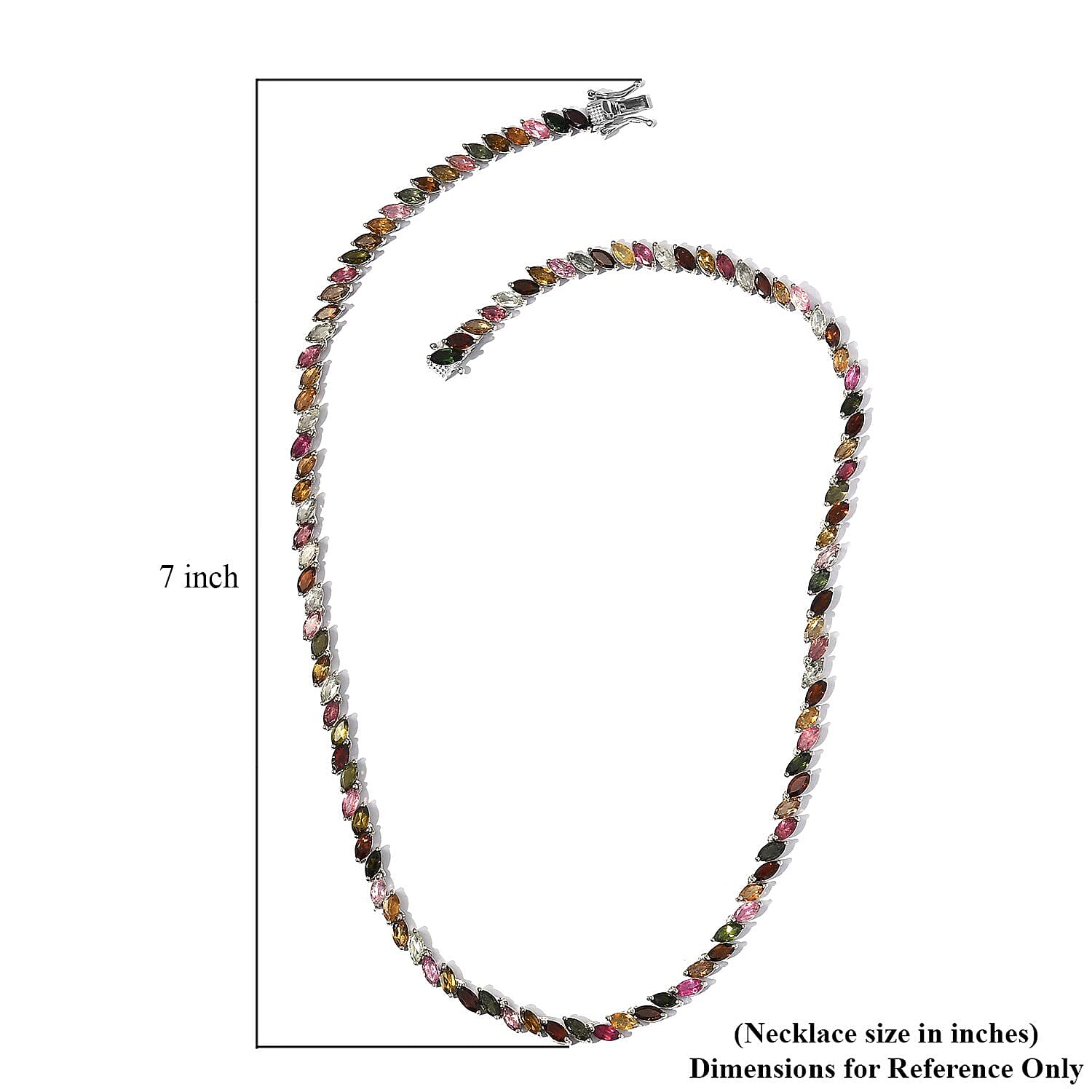 Multi-Tourmaline Tennis Necklace 18 Inches in Platinum Over Sterling Silver 25.30 ctw