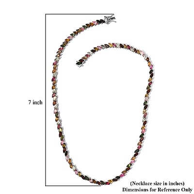 Multi-Tourmaline Tennis Necklace 18 Inches in Platinum Over Sterling Silver 25.30 ctw