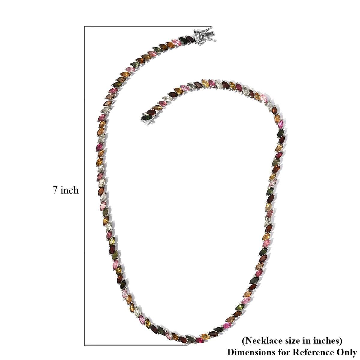 Multi-Tourmaline Tennis Necklace 18 Inches in Platinum Over Sterling Silver 25.30 ctw image number 6
