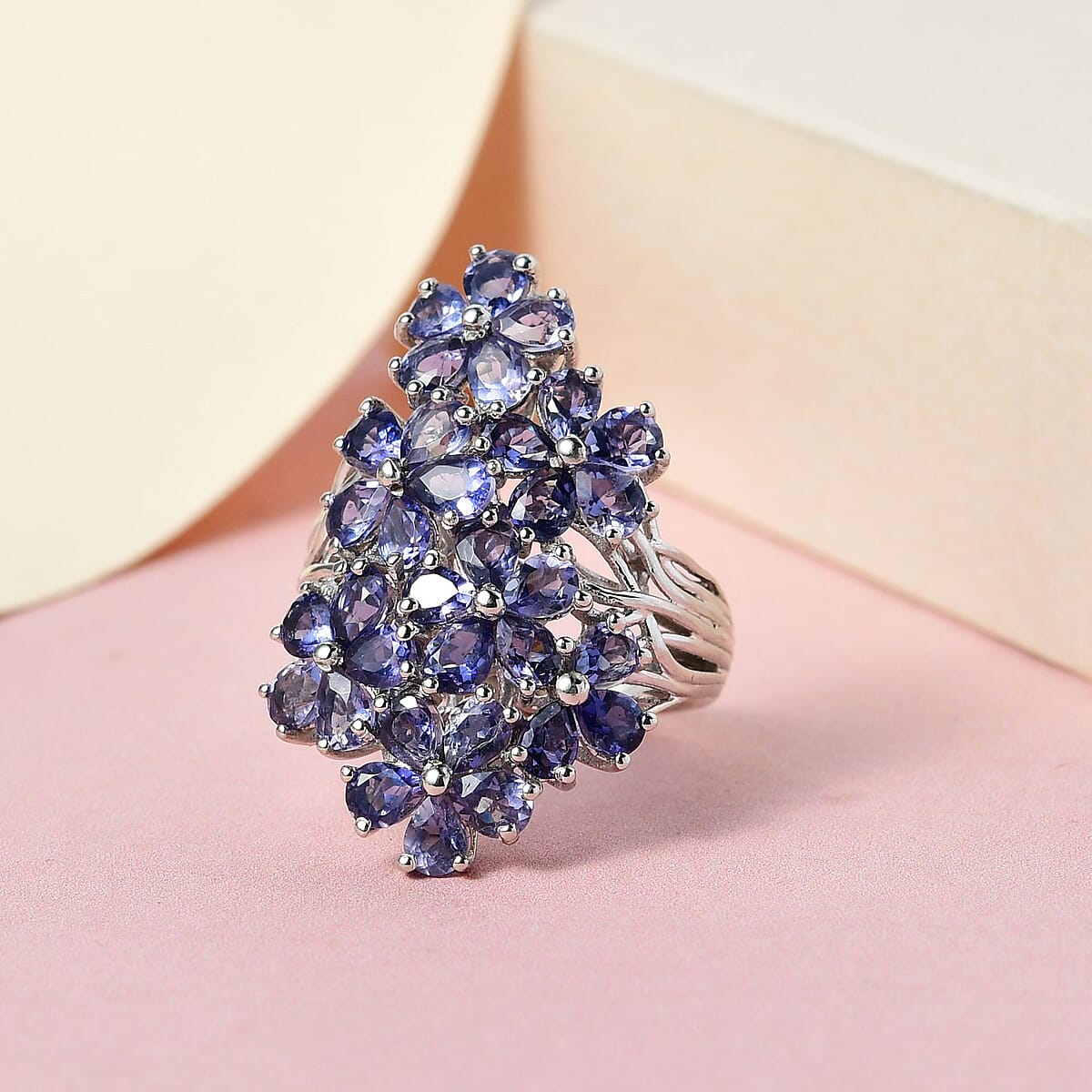 Catalina Iolite Floral Ring in Platinum Over Sterling Silver (Size 6.0) 4.00 ctw image number 1