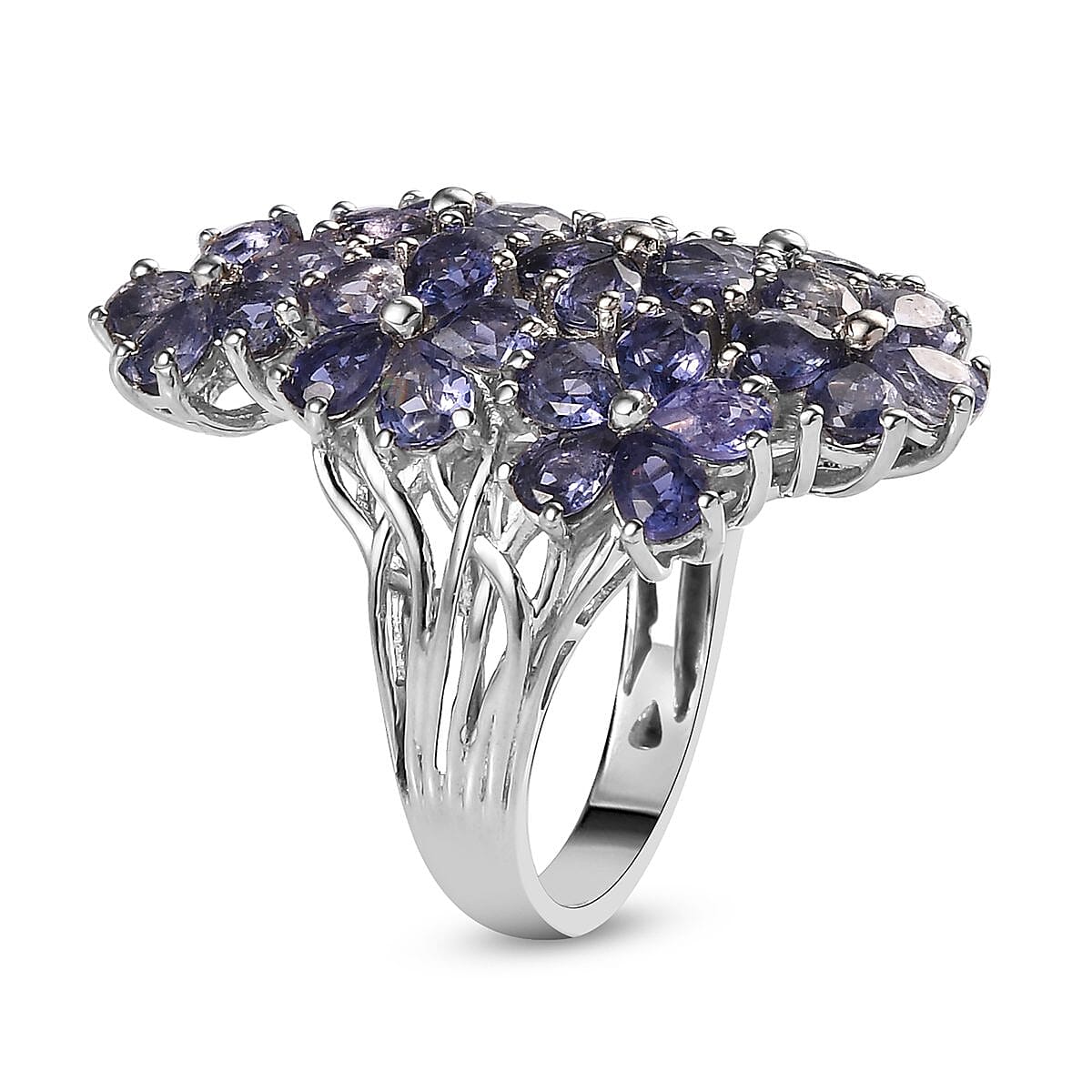 Catalina Iolite Floral Ring in Platinum Over Sterling Silver (Size 6.0) 4.00 ctw image number 3