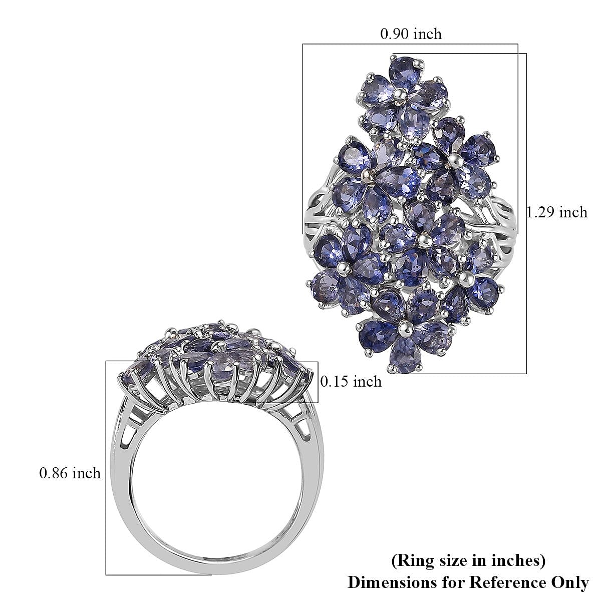 Catalina Iolite Floral Ring in Platinum Over Sterling Silver (Size 6.0) 4.00 ctw image number 5