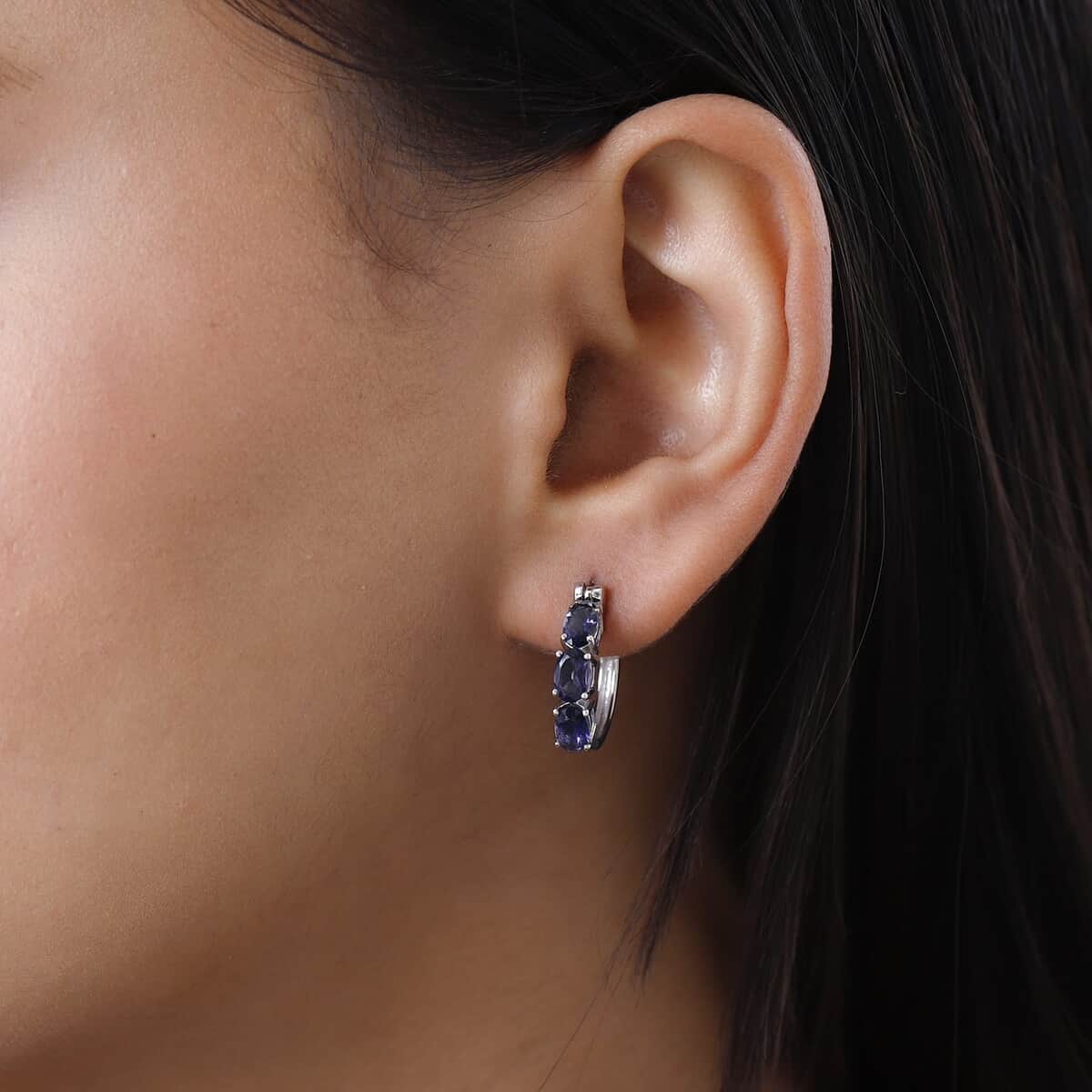Catalina Iolite Hoop Earrings in Platinum Over Sterling Silver 2.25 ctw image number 2