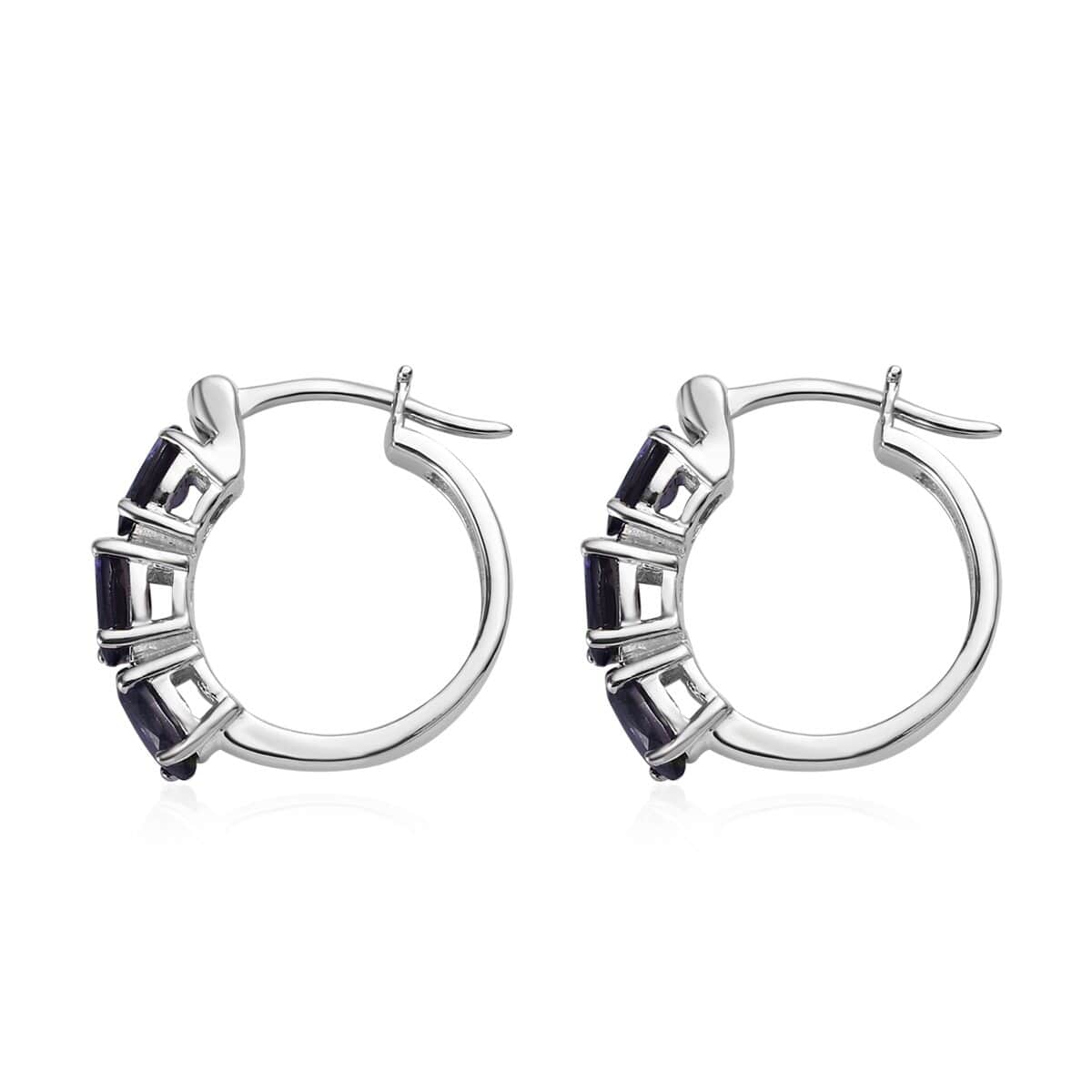 Catalina Iolite Hoop Earrings in Platinum Over Sterling Silver 2.25 ctw image number 3