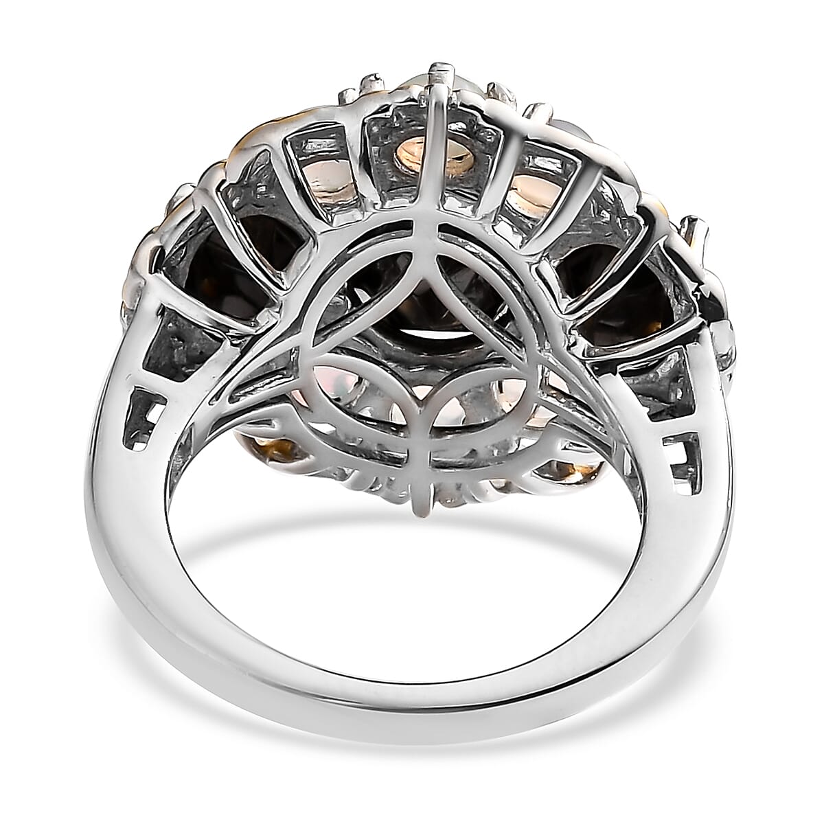 Elite Shungite and Premium Ethiopian Opal Floral Cocktail Ring in Vermeil YG and Platinum Over Sterling Silver (Size 6.0) 4.10 ctw