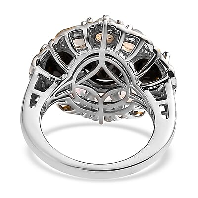 Elite Shungite and Premium Ethiopian Opal Floral Cocktail Ring in Vermeil YG and Platinum Over Sterling Silver (Size 6.0) 4.10 ctw