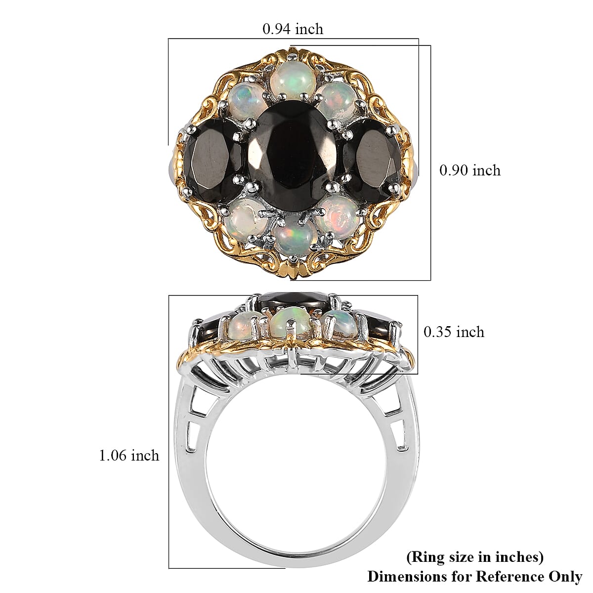 Elite Shungite and Premium Ethiopian Opal Floral Cocktail Ring in Vermeil YG and Platinum Over Sterling Silver (Size 6.0) 4.10 ctw