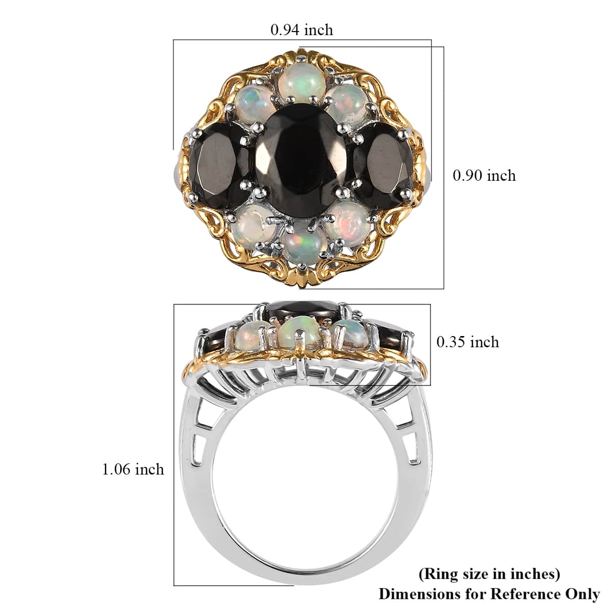 Elite Shungite and Premium Ethiopian Opal Floral Cocktail Ring in Vermeil YG and Platinum Over Sterling Silver (Size 6.0) 4.10 ctw image number 5