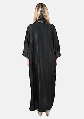 Tamsy Black Brushed Sateen Dress with Trim and Scarf - One Size Fits Most