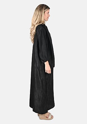 Tamsy Black Brushed Sateen Dress with Trim and Scarf - One Size Fits Most