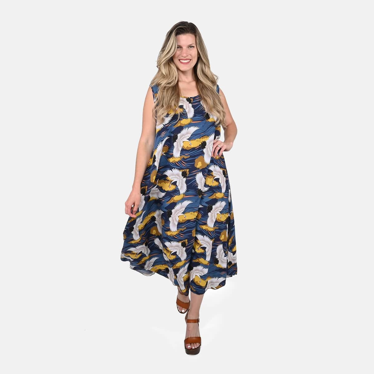 TAMSY Blue Bird A-Line Midi Dress - One Size Fits Most (48.8"x49.2") image number 0