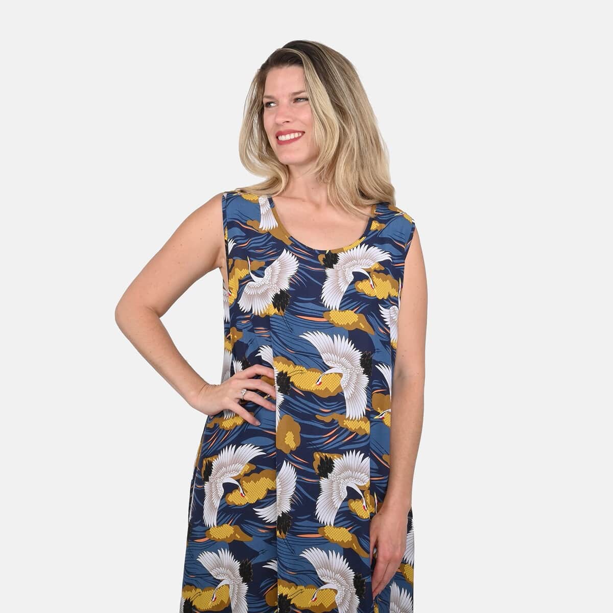 TAMSY Blue Bird A-Line Midi Dress - One Size Fits Most (48.8"x49.2") image number 3