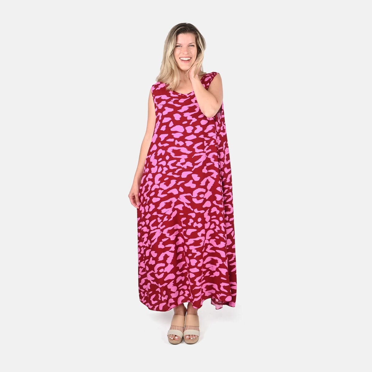 Tamsy Pink Leopard A-Line Midi Dress - One Size Fits Most image number 0