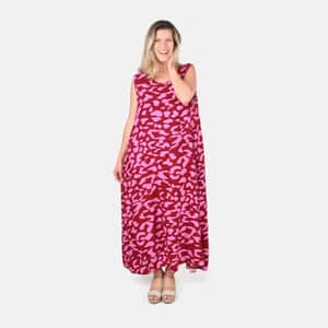 Tamsy Pink Leopard A-Line Midi Dress - One Size Fits Most