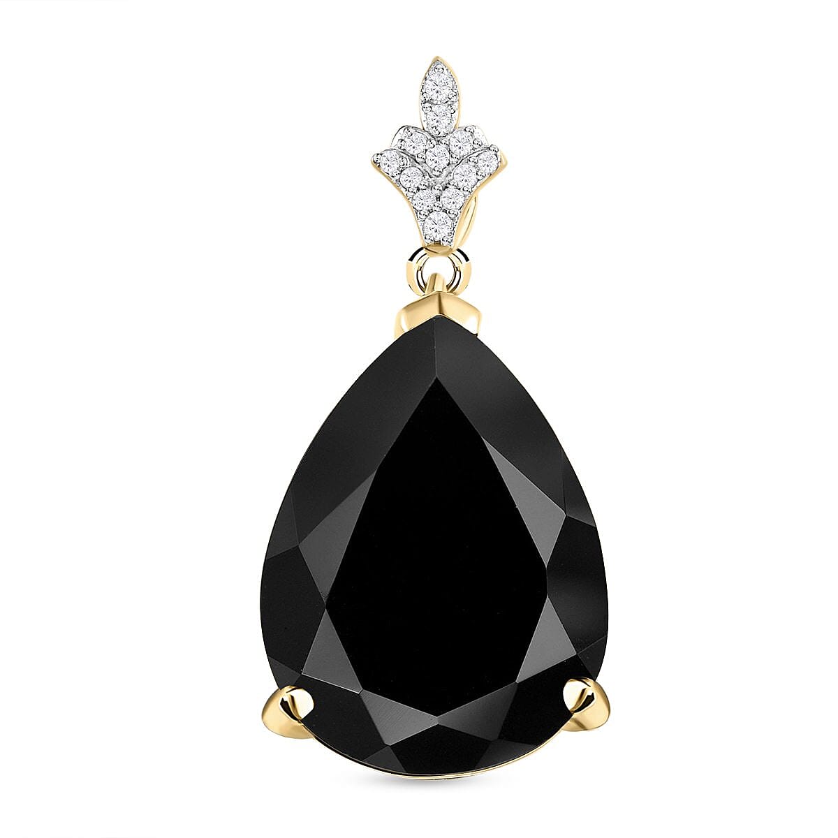 Black Tourmaline and White Zircon 16.63 ctw Pendant in 14K YG Over Sterling Silver