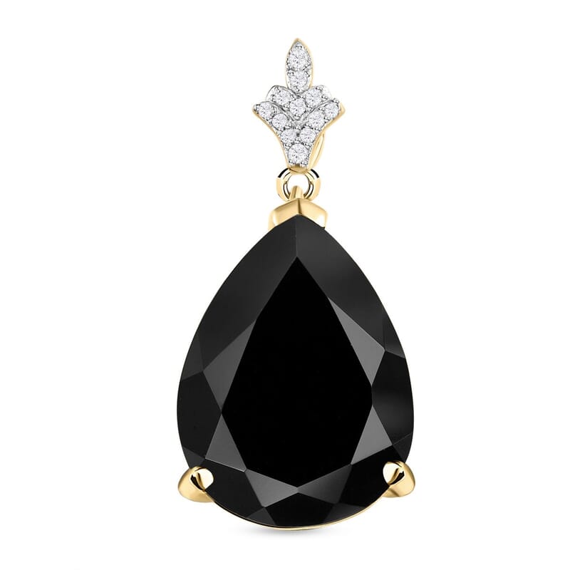 Black Tourmaline and White Zircon 16.63 ctw Pendant in 14K YG Over Sterling Silver