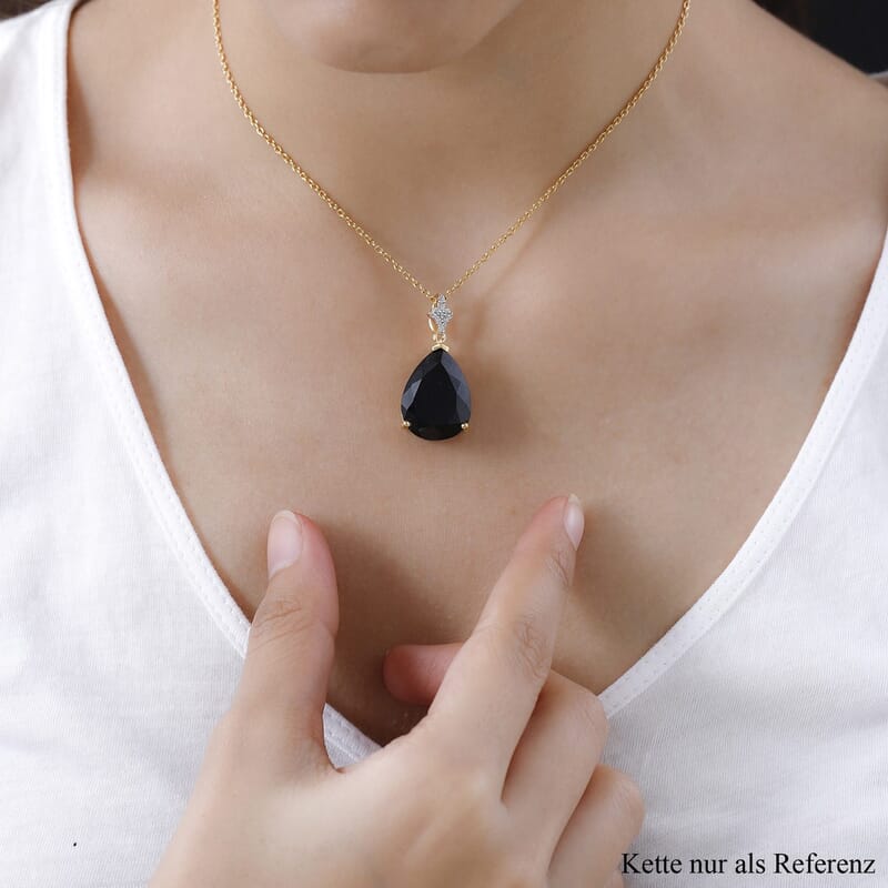 Black Tourmaline and White Zircon 16.63 ctw Pendant in 14K YG Over Sterling Silver