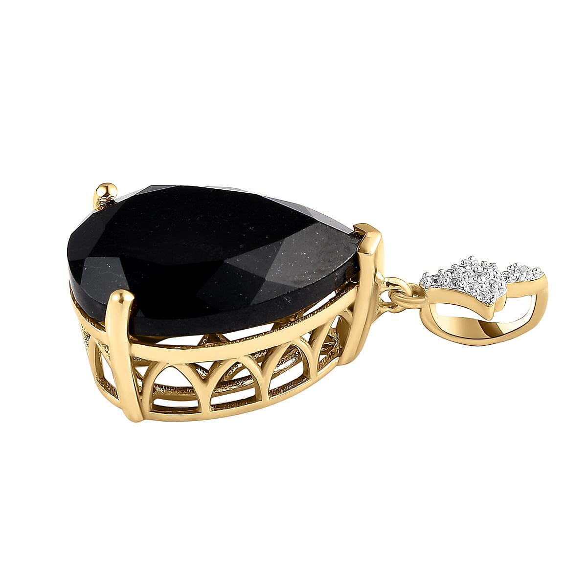Black Tourmaline and White Zircon 16.63 ctw Pendant in 14K YG Over Sterling Silver