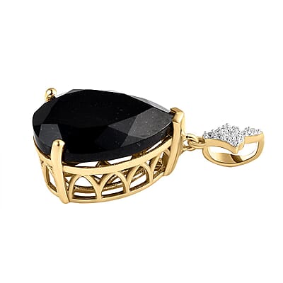 Black Tourmaline and White Zircon 16.63 ctw Pendant in 14K YG Over Sterling Silver