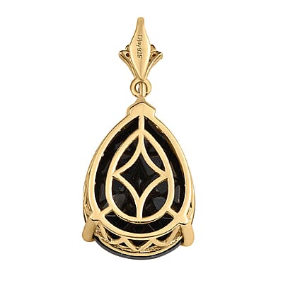 Black Tourmaline and White Zircon 16.63 ctw Pendant in 14K YG Over Sterling Silver