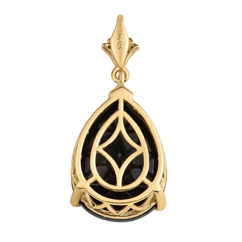 Black Tourmaline and White Zircon 16.63 ctw Pendant in 14K YG Over Sterling Silver