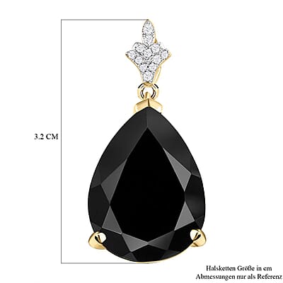 Black Tourmaline and White Zircon 16.63 ctw Pendant in 14K YG Over Sterling Silver