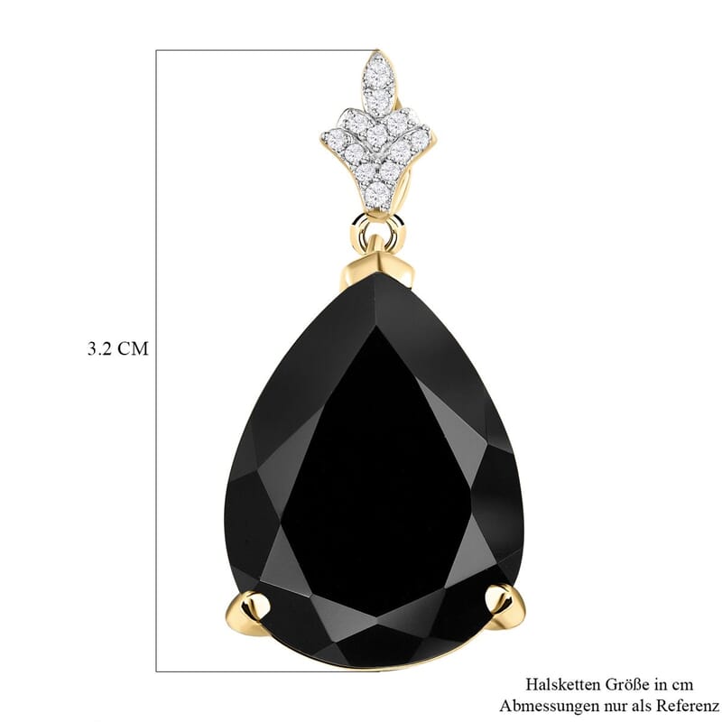 Black Tourmaline and White Zircon 16.63 ctw Pendant in 14K YG Over Sterling Silver