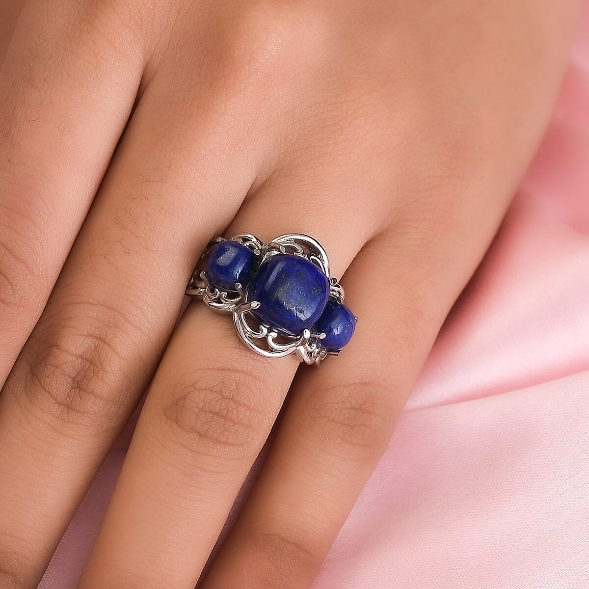 Lapis Lazuli 3 Stone Ring in Stainless Steel 8.30 ctw image number 1