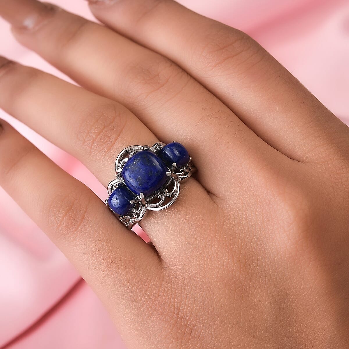Lapis Lazuli 3 Stone Ring in Stainless Steel 8.30 ctw image number 2
