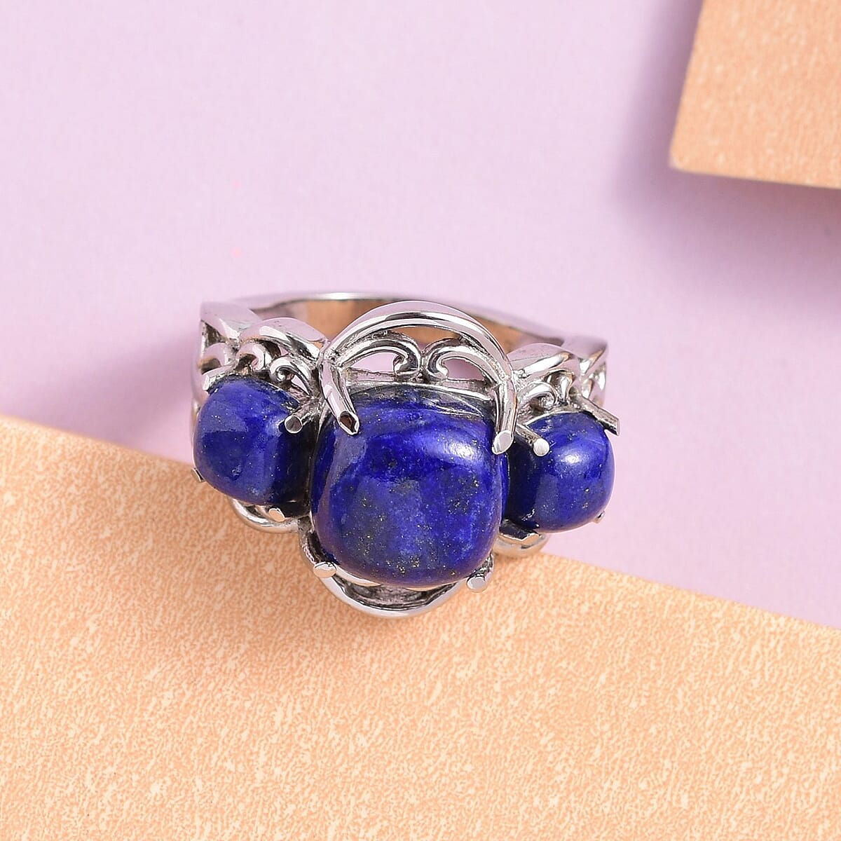 Lapis Lazuli 3 Stone Ring in Stainless Steel 8.30 ctw image number 3
