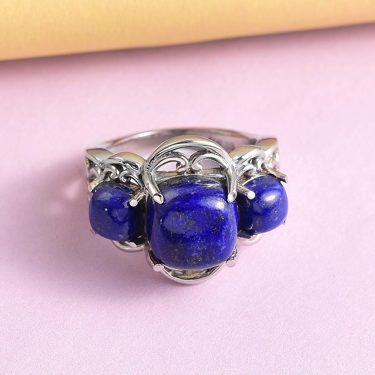 Lapis Lazuli 3 Stone Ring in Stainless Steel 8.30 ctw image number 4