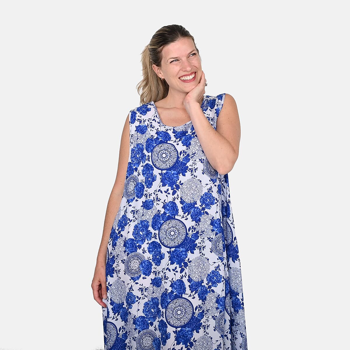 Buy Tamsy Blue Mediterranean A-Line Midi Dress - One Size Fits Most at ShopLC. Buy Tamsy Blue Mediterranean A-Line Midi Dress - One Size Fits Most at ShopLC.