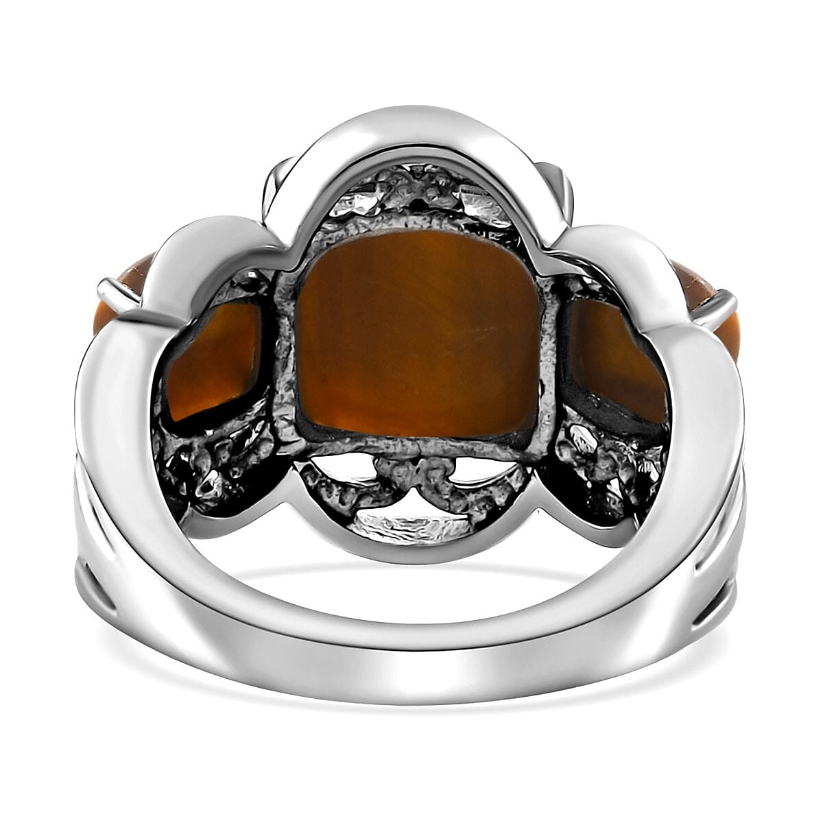 Tiger's Eye 3 Stone Ring in Stainless Steel (Size 8.0) 6.50 ctw image number 6