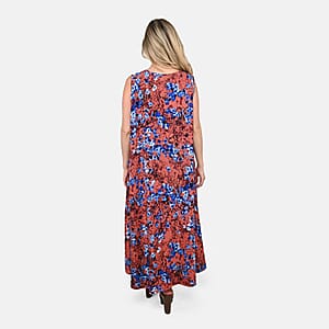 Blue Floral A-Line Viscose Sleeveless Dress - One Size Plus