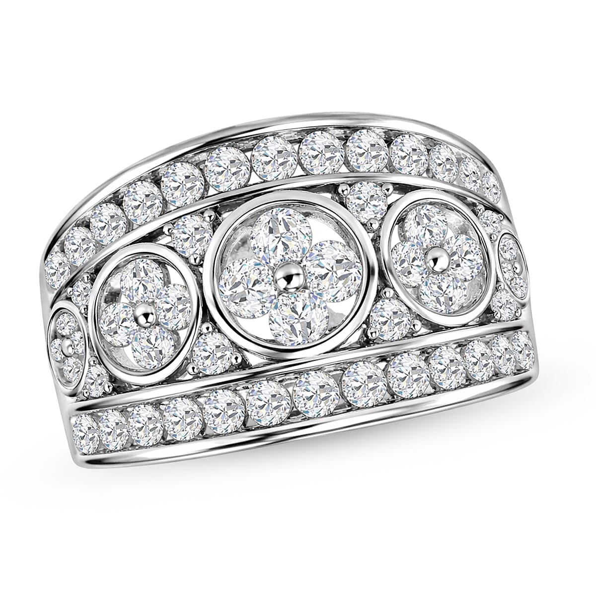 Simulated Diamond 3.10 ctw Ring in Platinum Over Sterling Silver (Size 6.5)