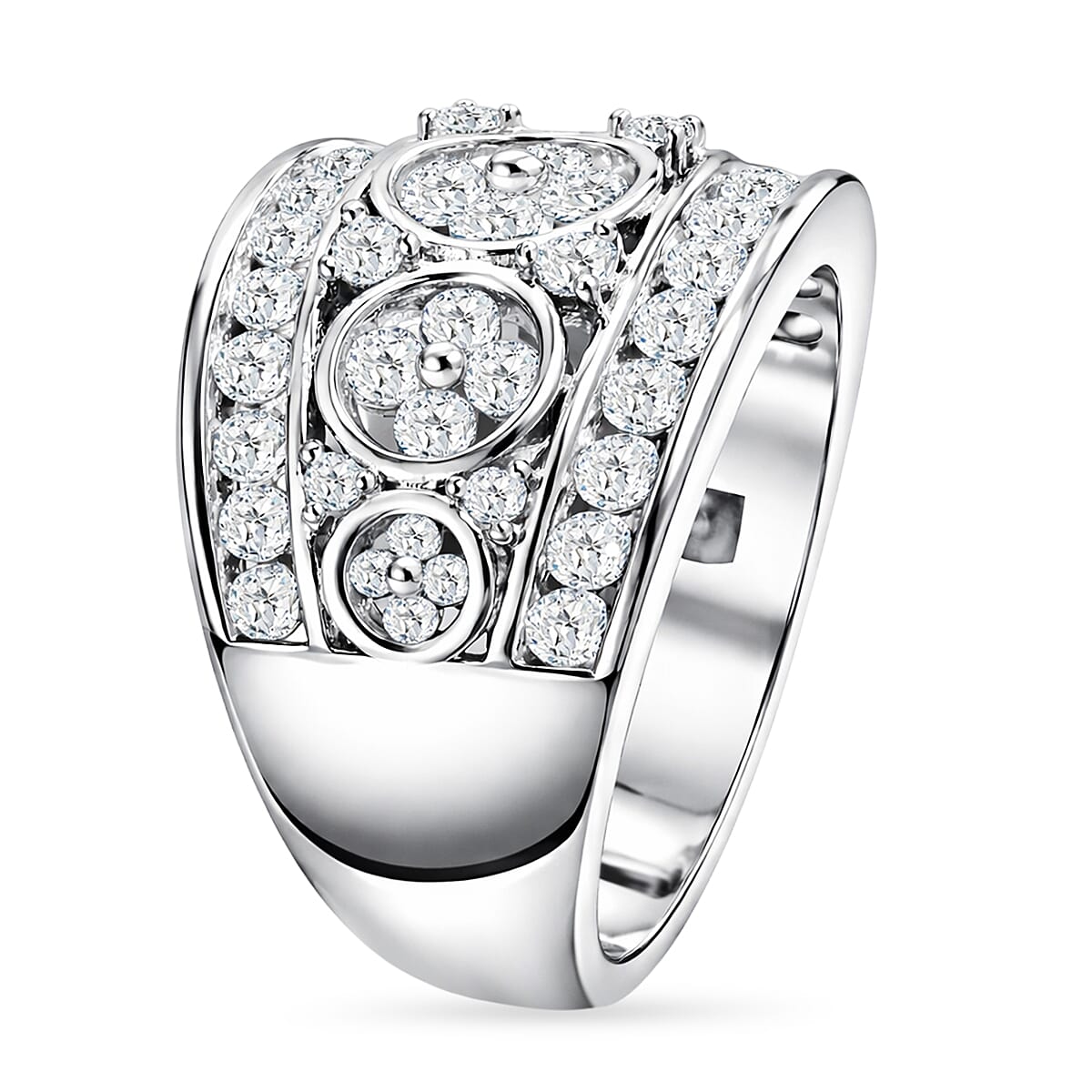 Simulated Diamond 3.10 ctw Ring in Platinum Over Sterling Silver (Size 6.5)