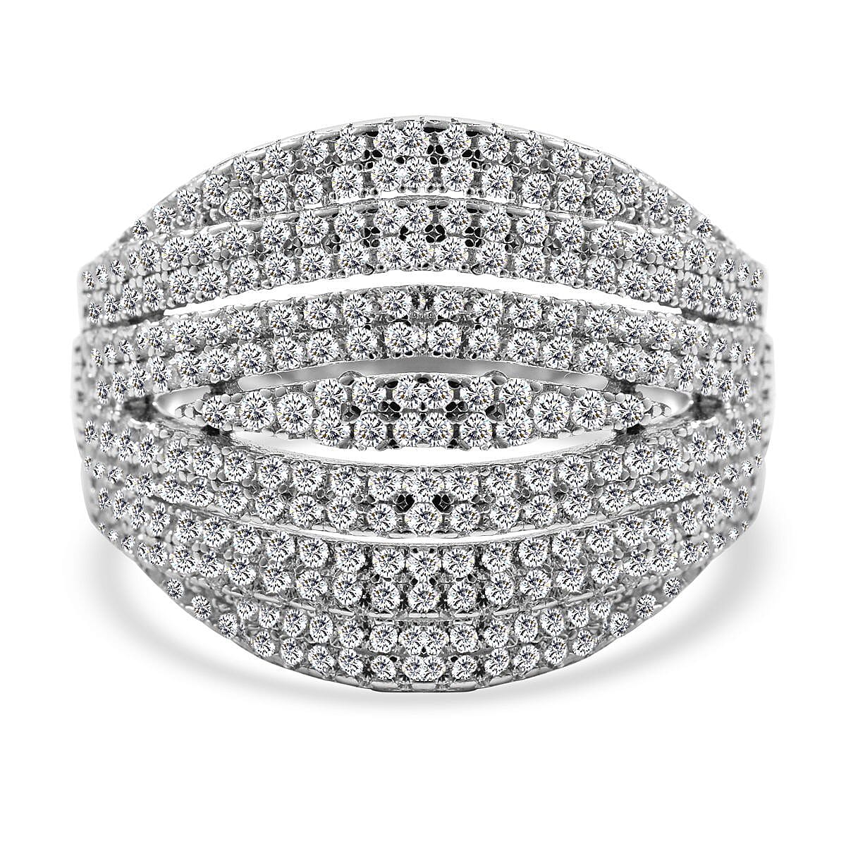 Simulated Diamond Ring in Platinum Over Sterling Silver (Size 6.5)