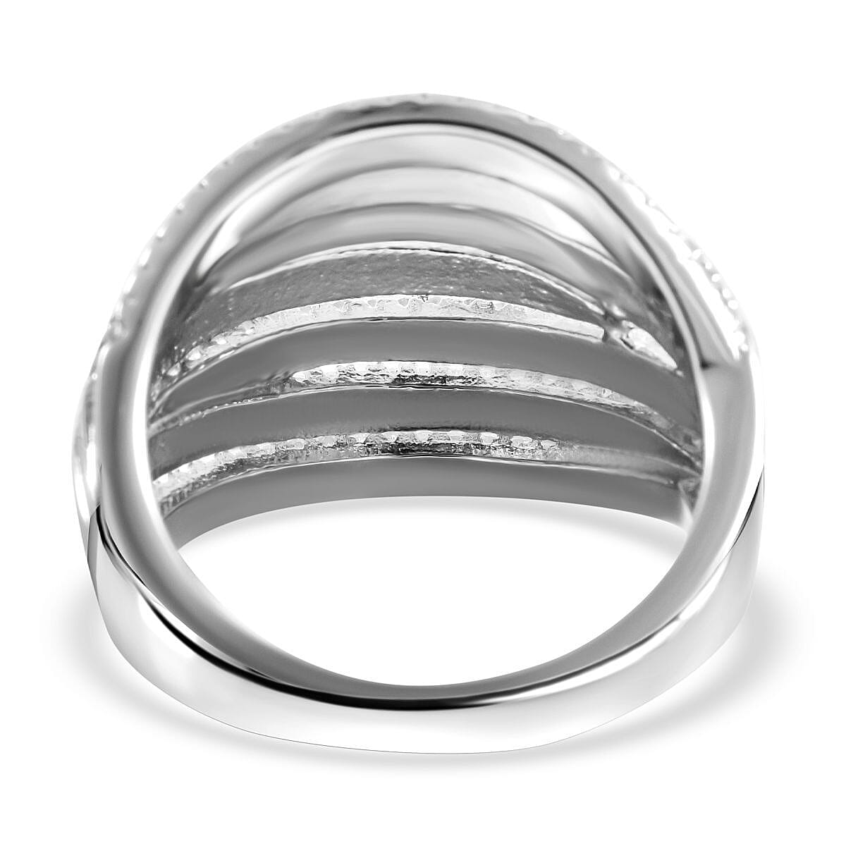 Simulated Diamond Ring in Platinum Over Sterling Silver (Size 6.5)