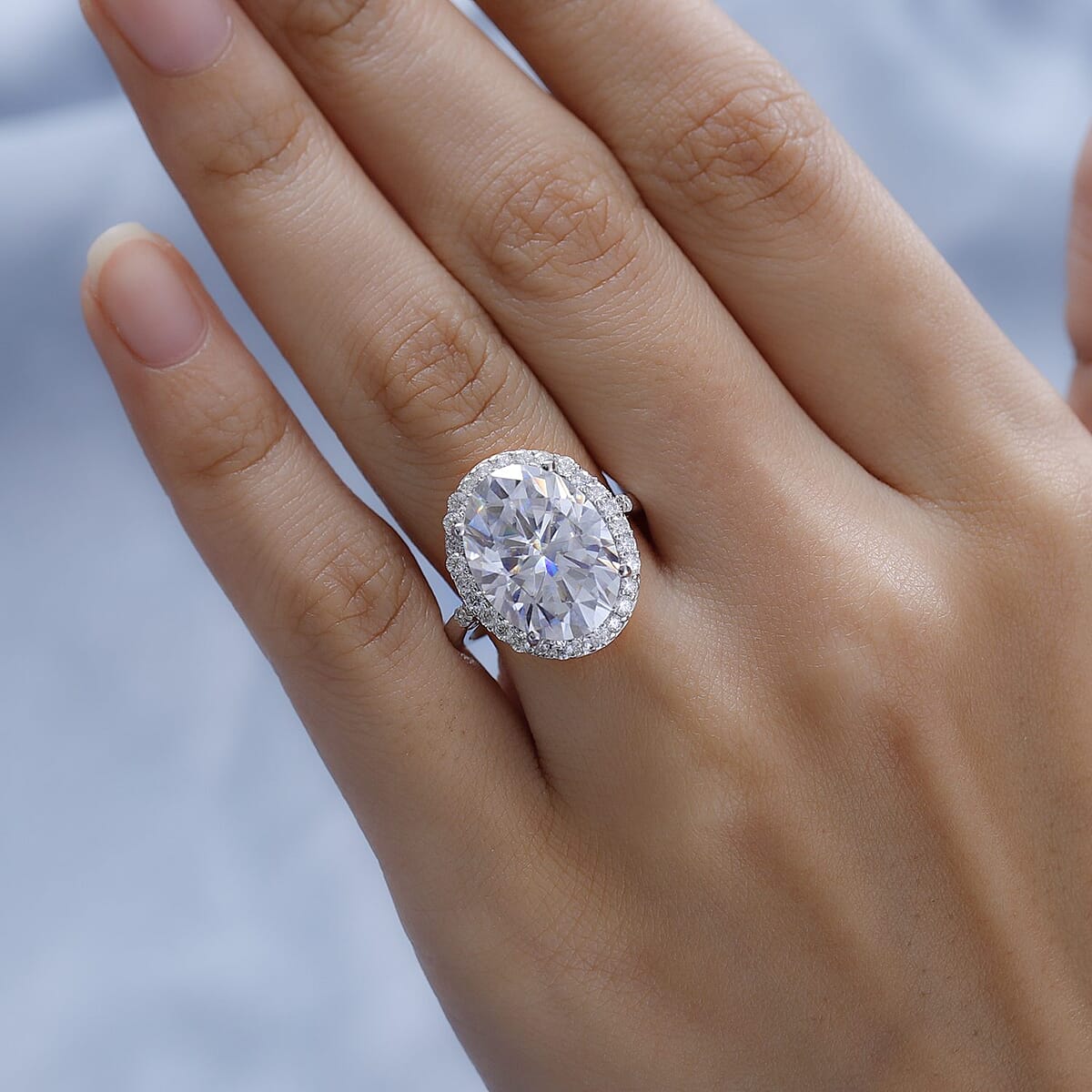 Moissanite Halo Ring in Platinum Over Sterling Silver (Size 7.0) 10.75 ctw image number 2