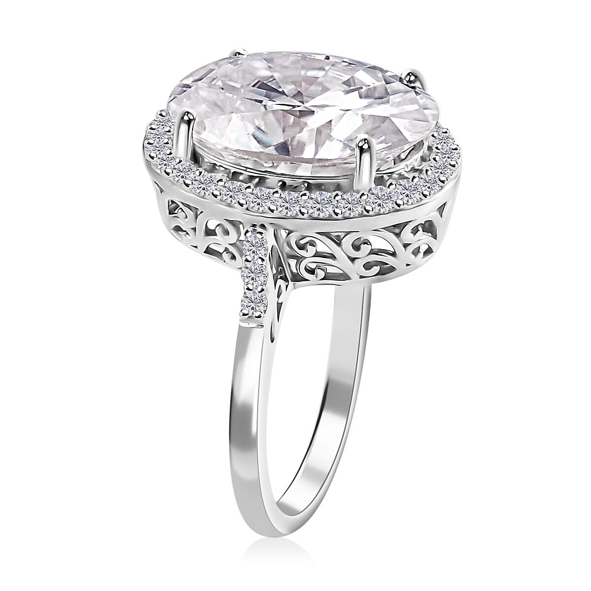 Moissanite Halo Ring in Platinum Over Sterling Silver (Size 7.0) 10.75 ctw image number 3