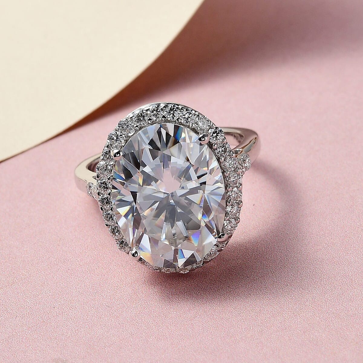 Moissanite Halo Ring in Platinum Over Sterling Silver (Size 8.0) 10.75 ctw image number 1