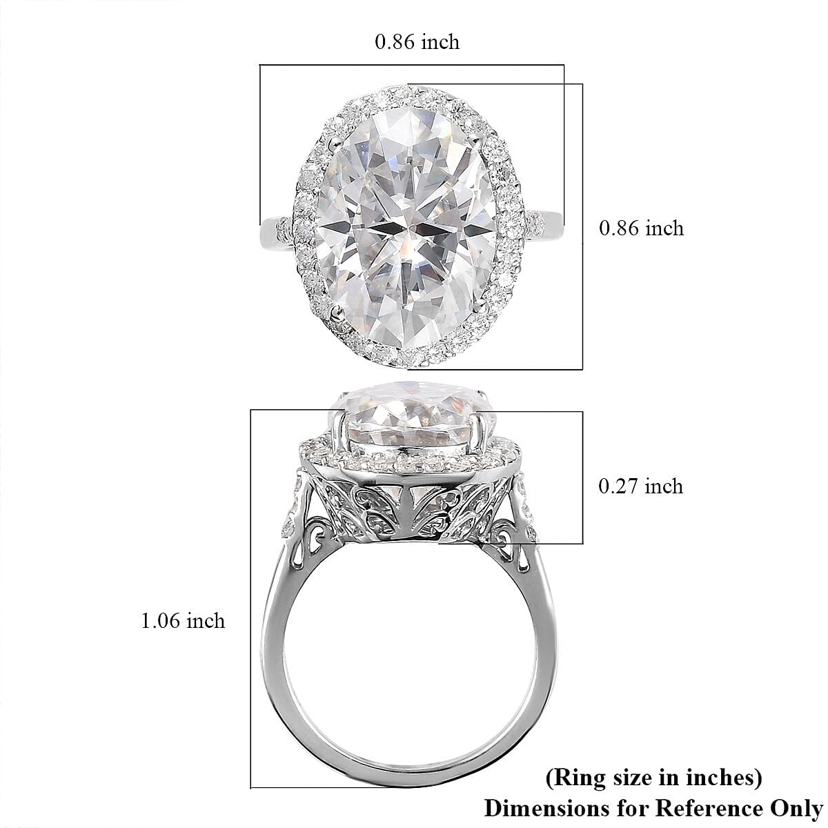 Moissanite Halo Ring in Platinum Over Sterling Silver (Size 8.0) 10.75 ctw image number 5